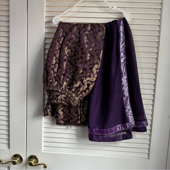 Dark Purple and Gold Three-Piece Salwar Kameez Heavy Formal Wear Size Approx. L - Picture 14 of 16